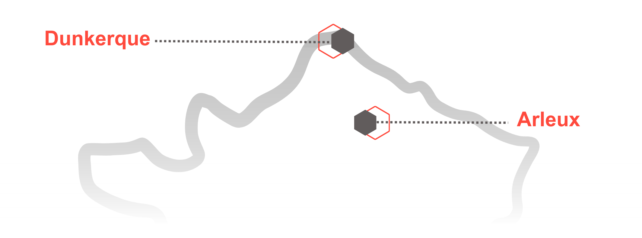 Carte du haut de la France avec la localisation des deux agences